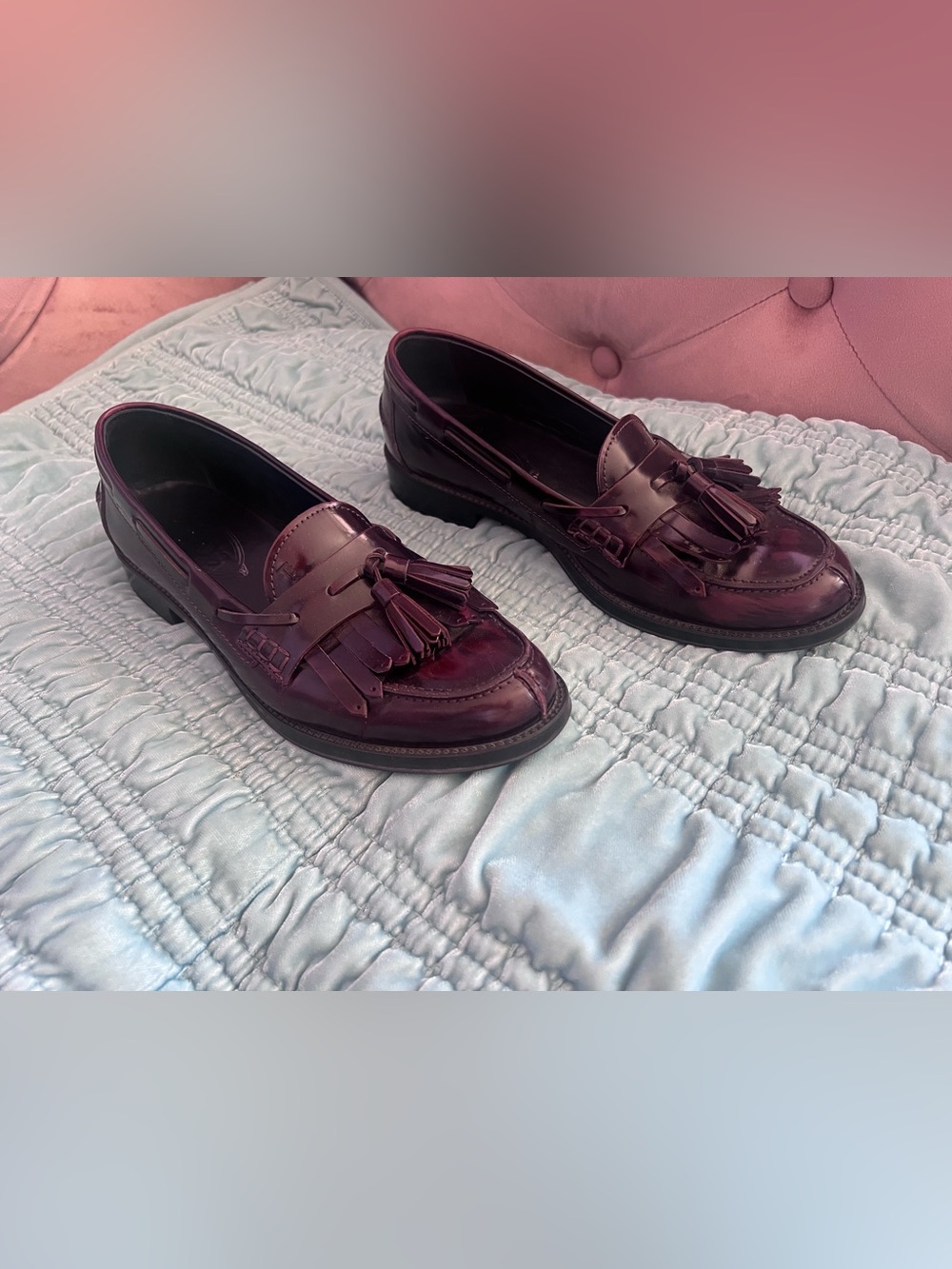 Tod's Burgundy Tassel Kiltie Leather Loafers